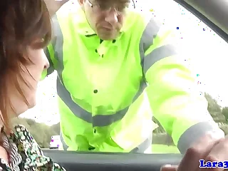 Mature british skank swallows police cum